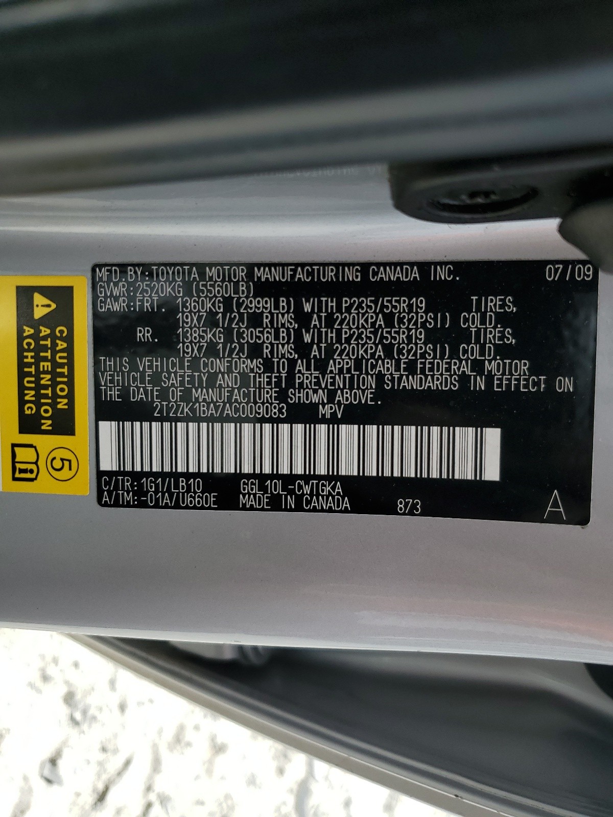 2T2ZK1BA7AC009083 2010 Lexus Rx 350