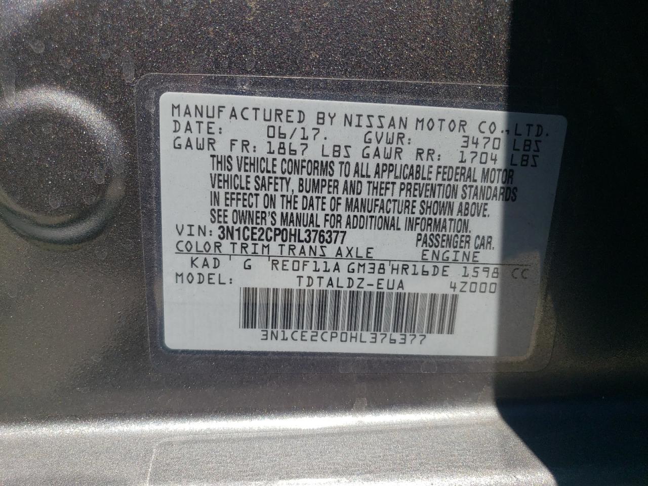 3N1CE2CP0HL376377 2017 Nissan Versa Note S