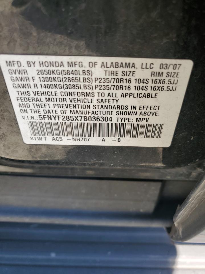 2007 Honda Pilot Exl VIN: 5FNYF285X7B036304 Lot: 65491814