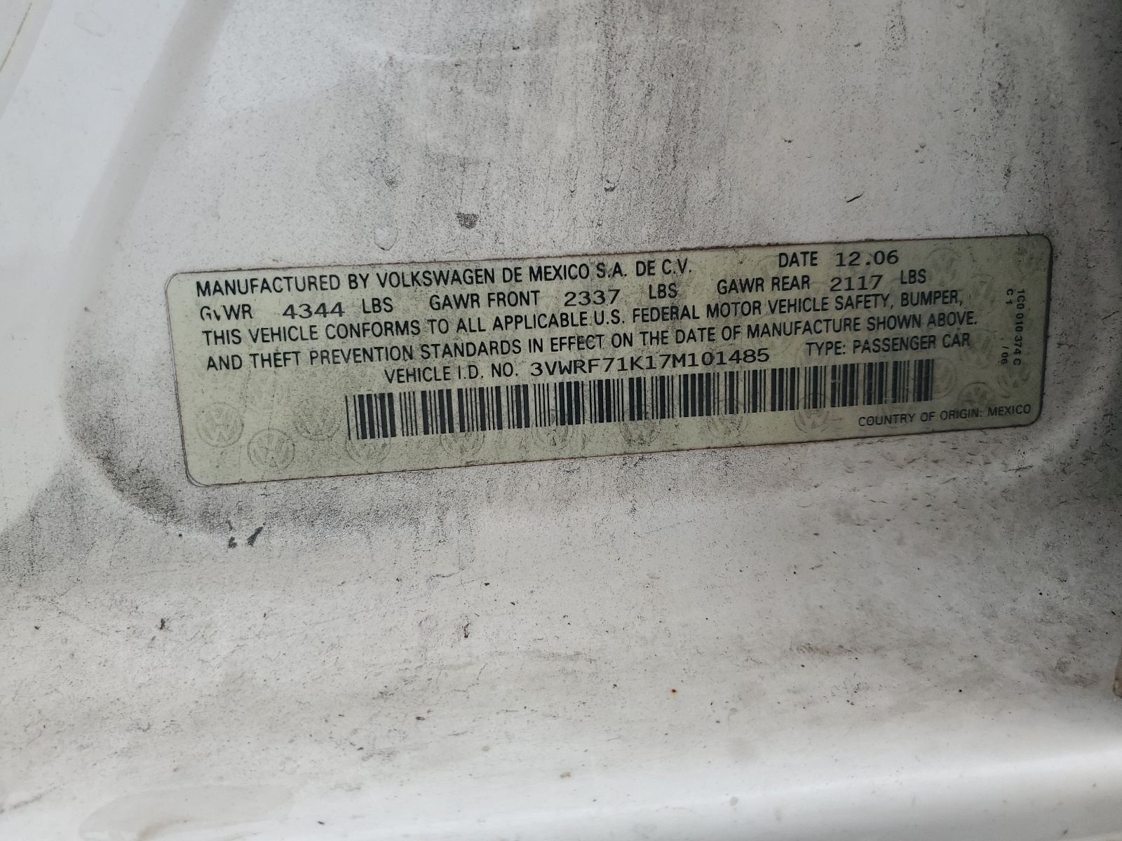 3VWRF71K17M101485 2007 Volkswagen Jetta 2.5 Option Package 1