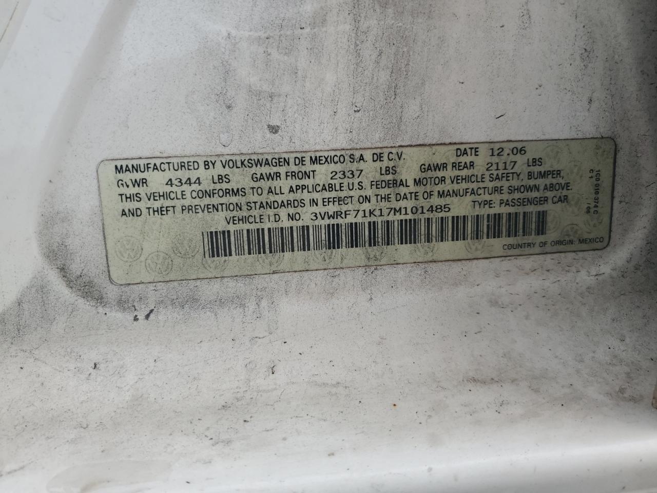 2007 Volkswagen Jetta 2.5 Option Package 1 VIN: 3VWRF71K17M101485 Lot: 64208464
