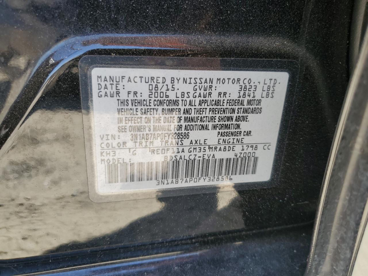 2015 Nissan Sentra S VIN: 3N1AB7AP0FY328586 Lot: 63267584