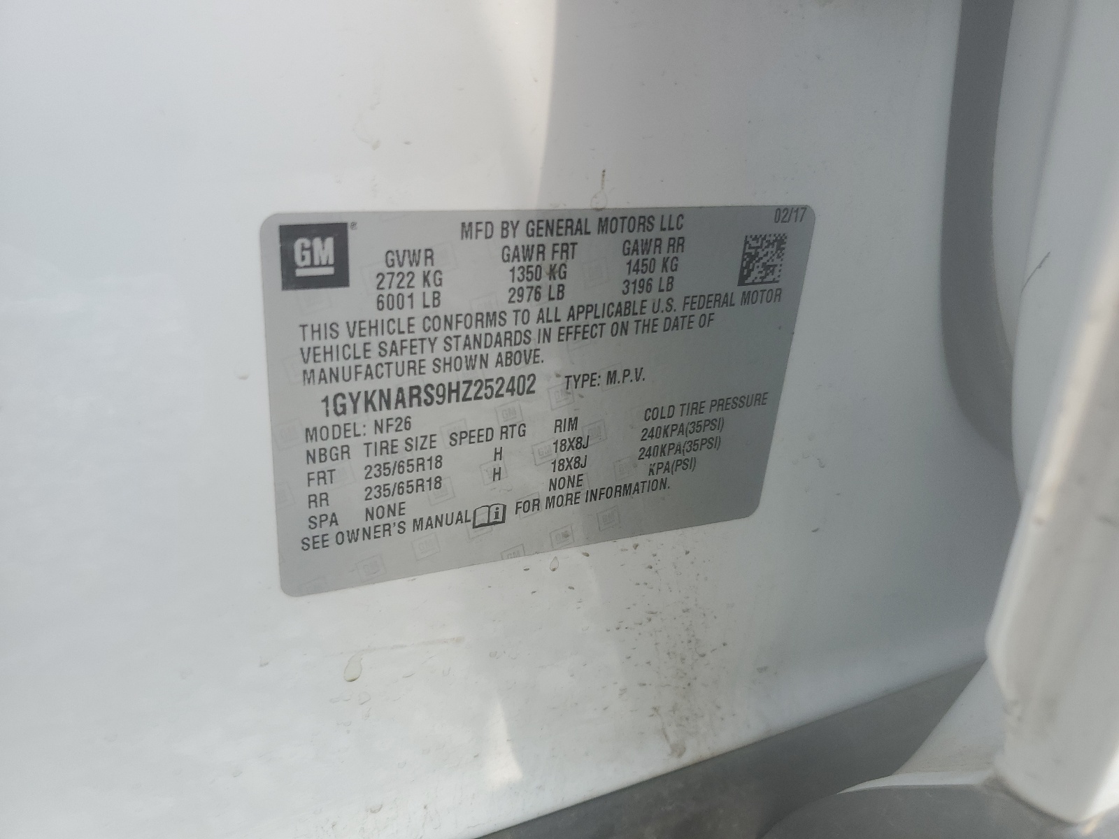 1GYKNARS9HZ252402 2017 Cadillac Xt5