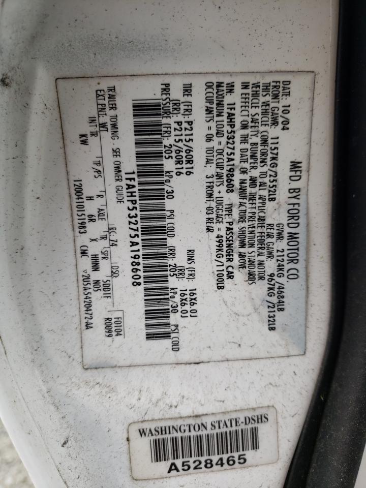 1FAHP53275A198608 2005 Ford Taurus Se