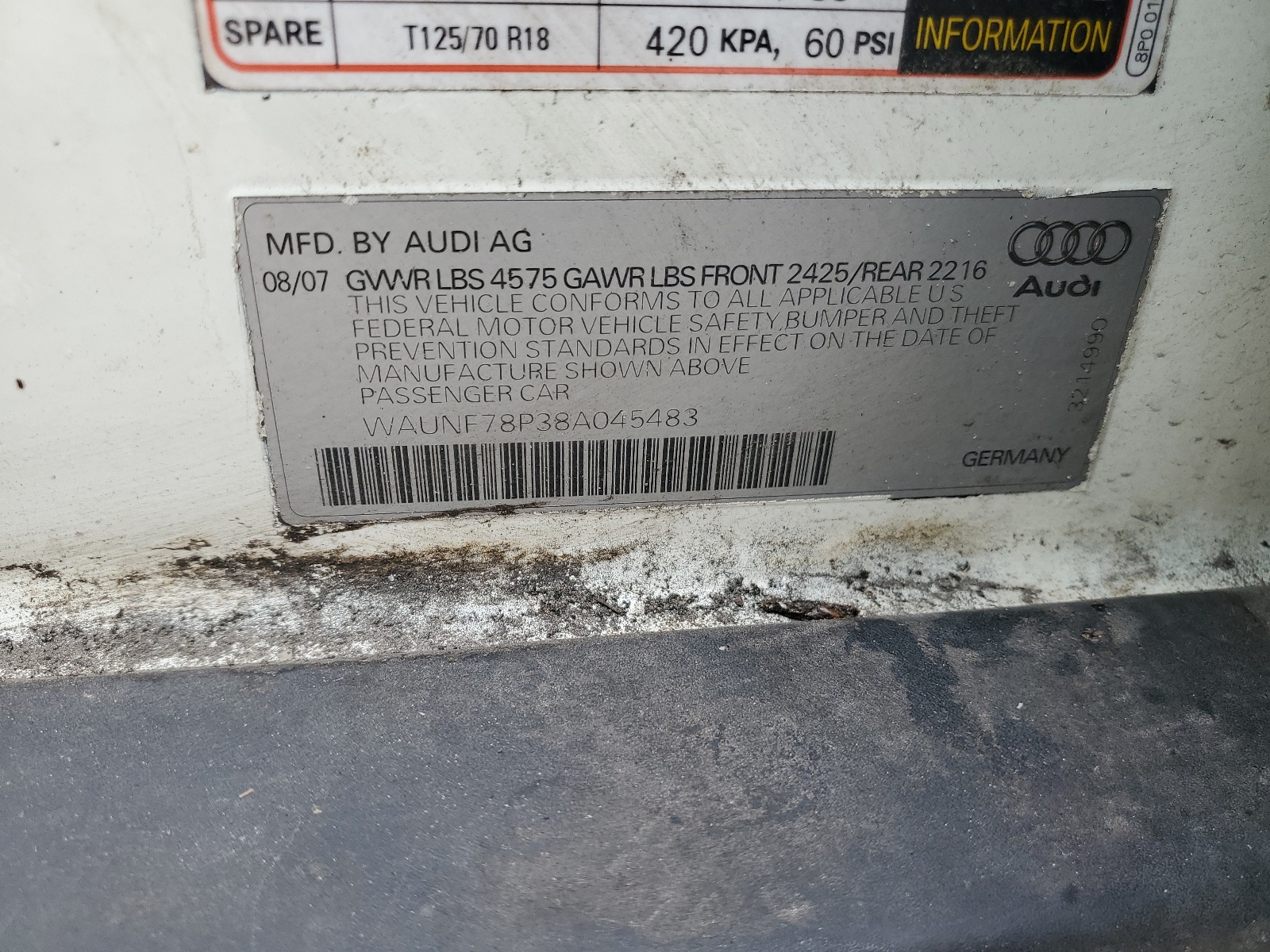 WAUNF78P38A045483 2008 Audi A3 2.0 Premium