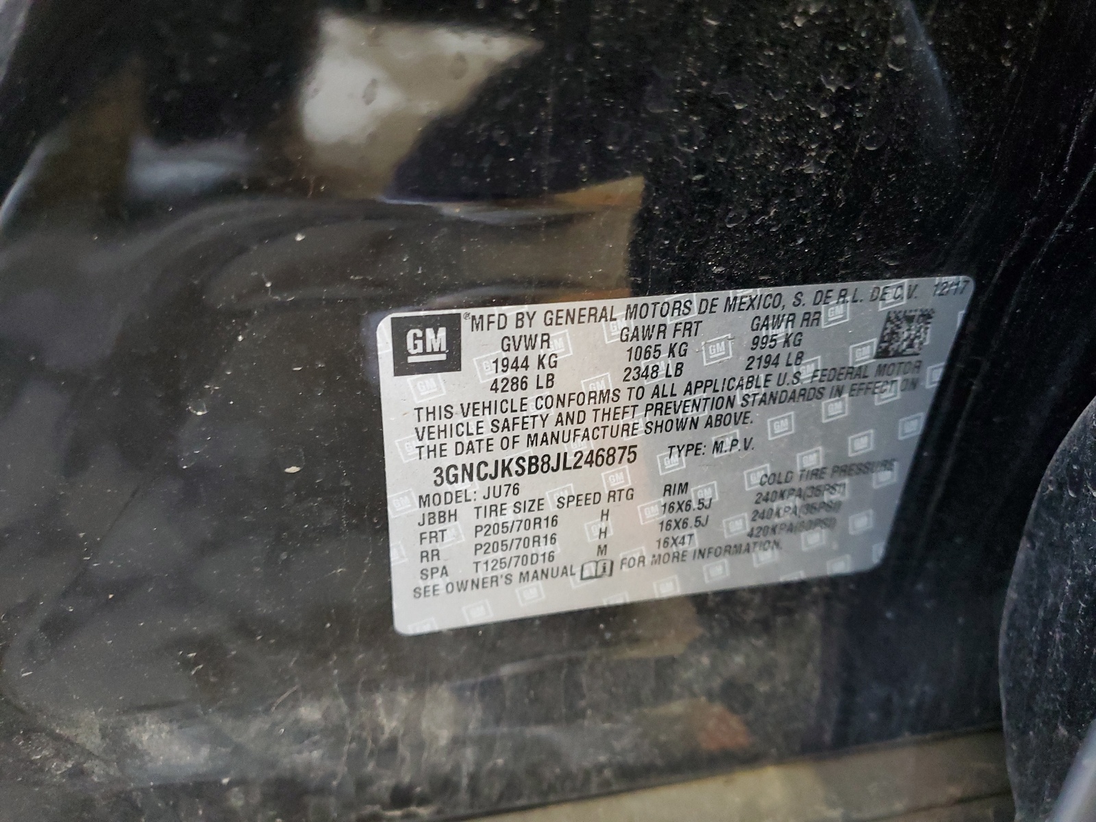 3GNCJKSB8JL246875 2018 Chevrolet Trax Ls