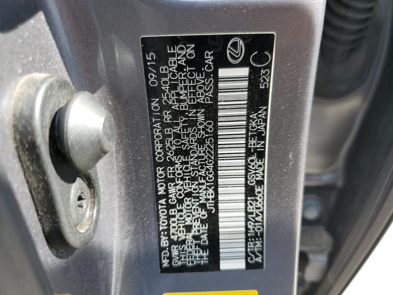 2016 Lexus Es 350 VIN: JTHBK1GG4G2225160 Lot: 65630474