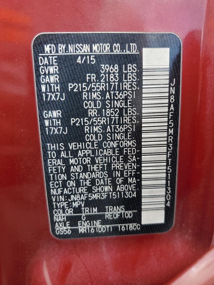 2015 Nissan Juke S VIN: JN8AF5MR3FT511304 Lot: 63658244