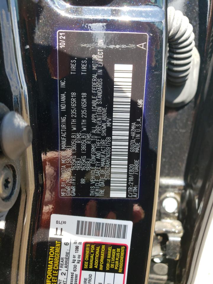 2022 Toyota Highlander Xle VIN: 5TDGZRAH7NS091768 Lot: 65058724