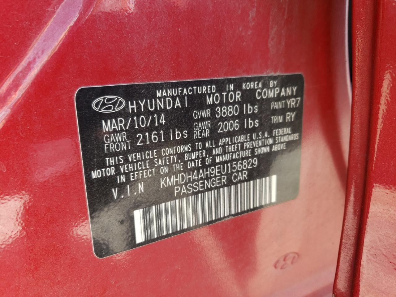 KMHDH4AH9EU156829 2014 Hyundai Elantra Se