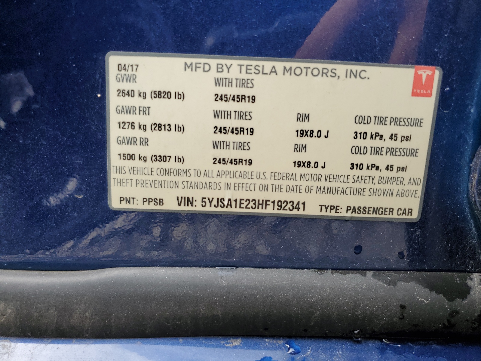 5YJSA1E23HF192341 2017 Tesla Model S