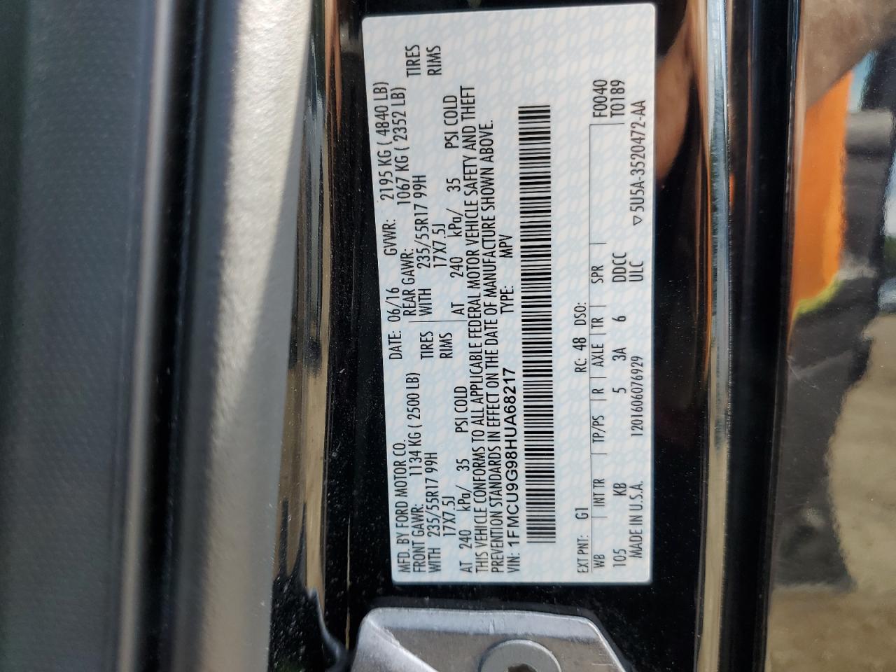 2017 Ford Escape Se VIN: 1FMCU9G98HUA68217 Lot: 63129304