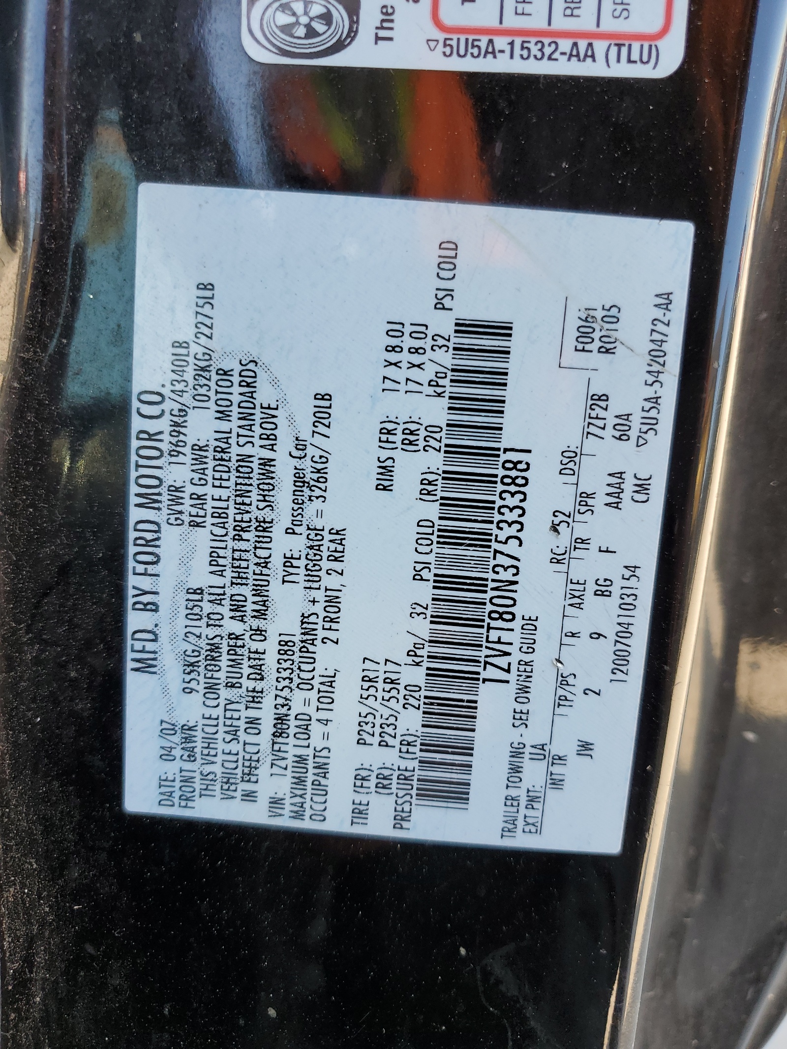 1ZVFT80N375333881 2007 Ford Mustang