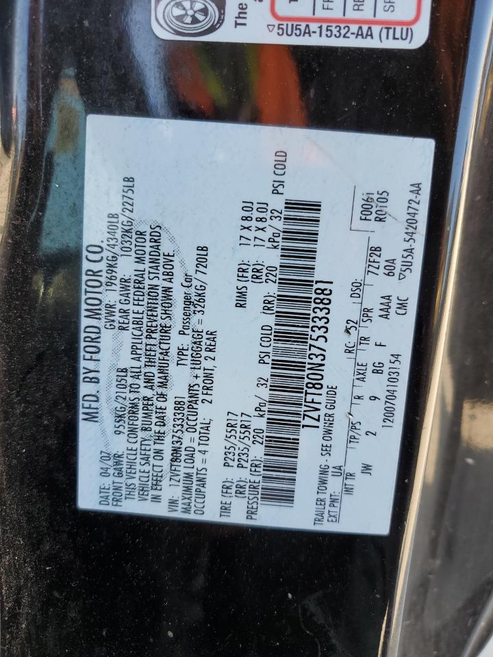 2007 Ford Mustang VIN: 1ZVFT80N375333881 Lot: 61004164
