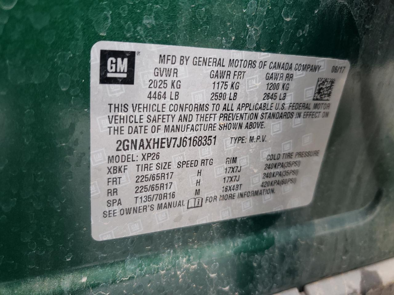 2018 Chevrolet Equinox Ls VIN: 2GNAXHEV7J6168351 Lot: 61397784