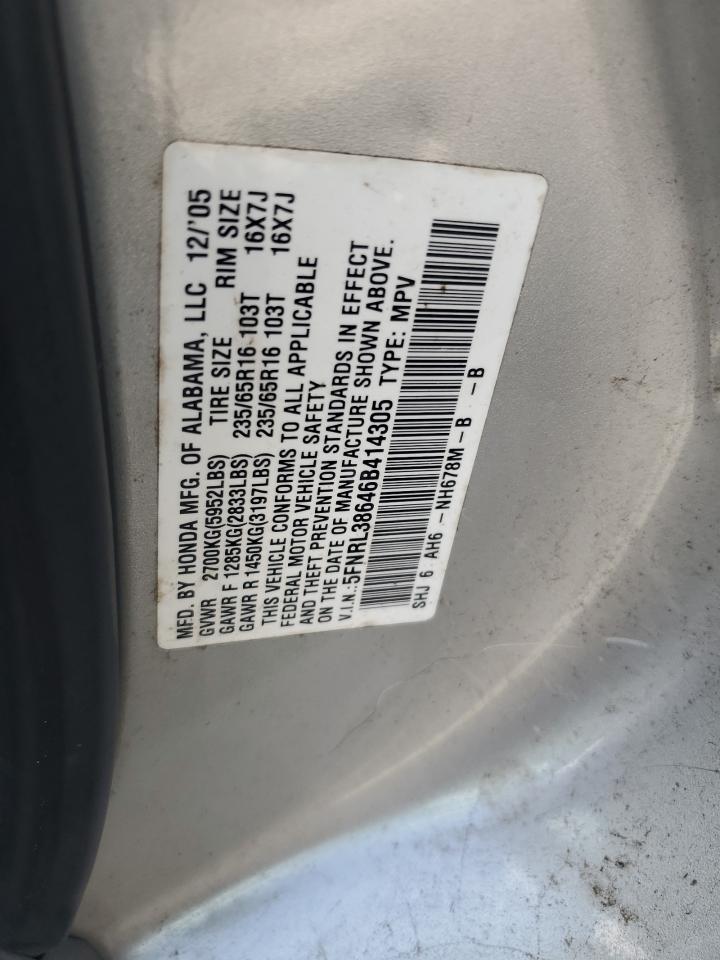 2006 Honda Odyssey Exl VIN: 5FNRL38646B414305 Lot: 65375934