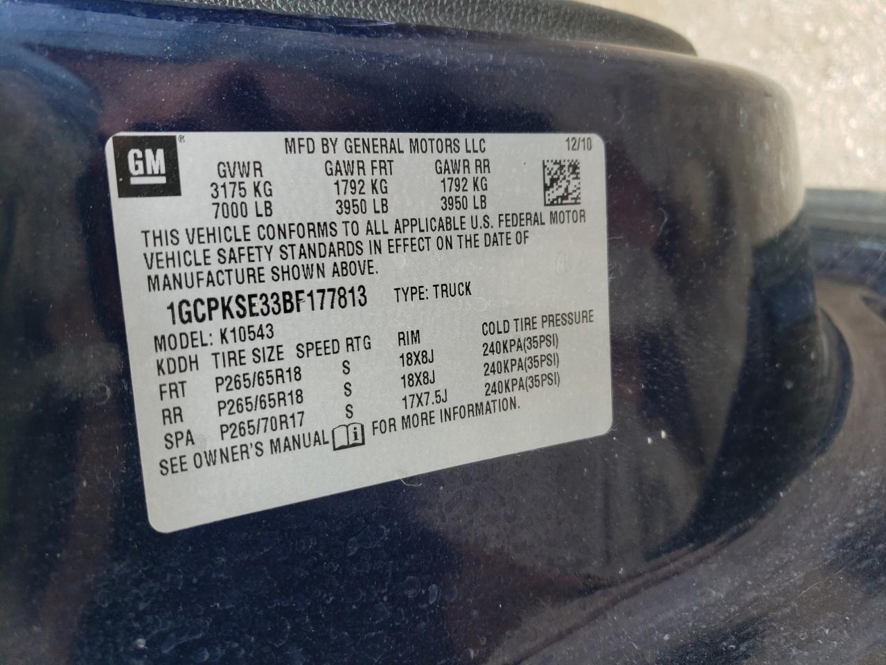 2011 Chevrolet Silverado K1500 Lt VIN: 1GCPKSE33BF177813 Lot: 63705484