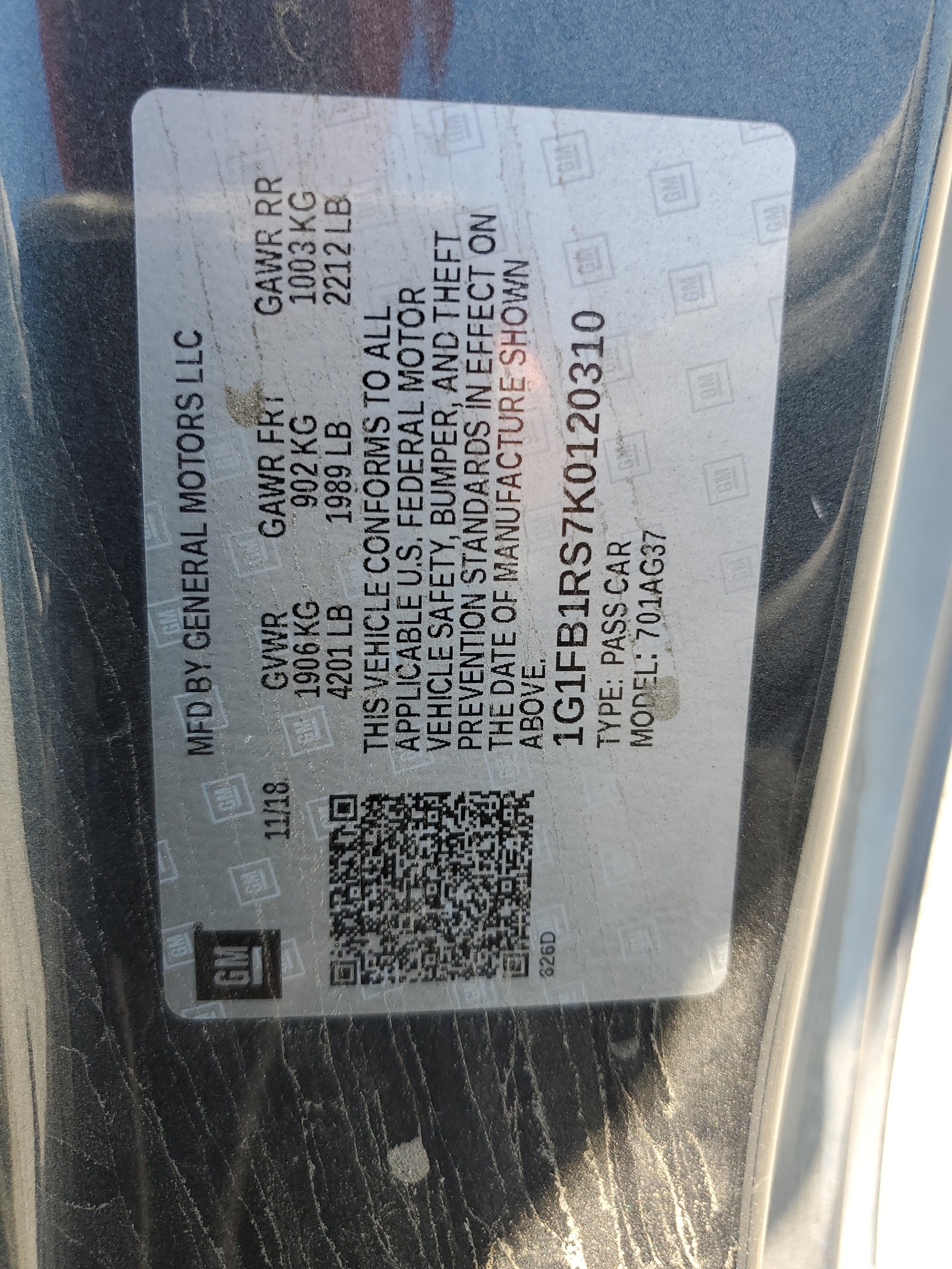 1G1FB1RS7K0120310 2019 Chevrolet Camaro Ls