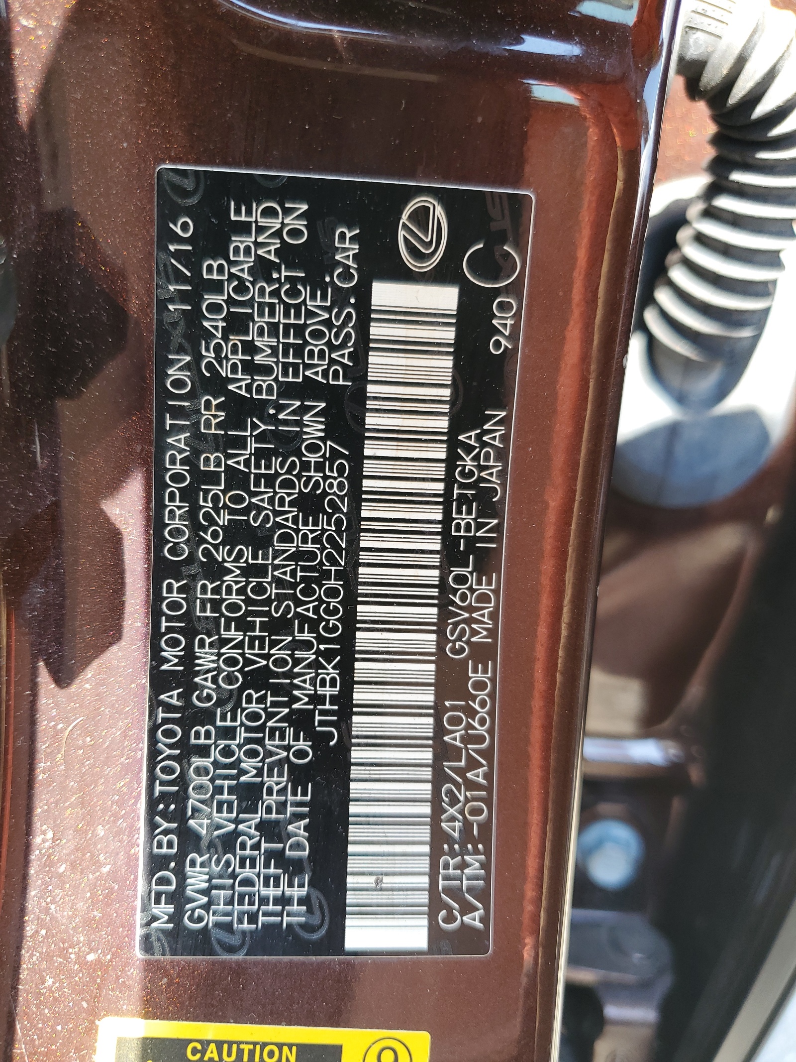 JTHBK1GG0H2252857 2017 Lexus Es 350