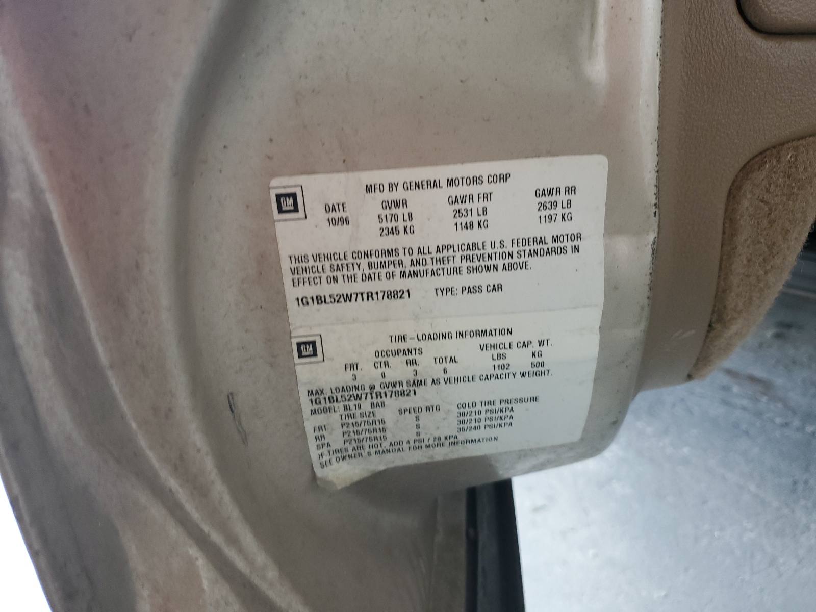 1G1BL52W7TR178821 1996 Chevrolet Caprice Classic