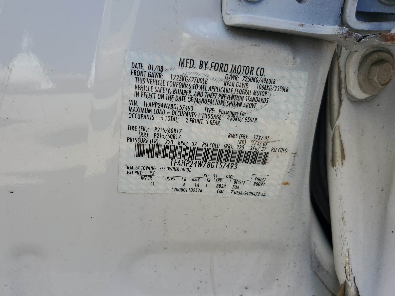 1FAHP24W78G157493 2008 Ford Taurus Sel