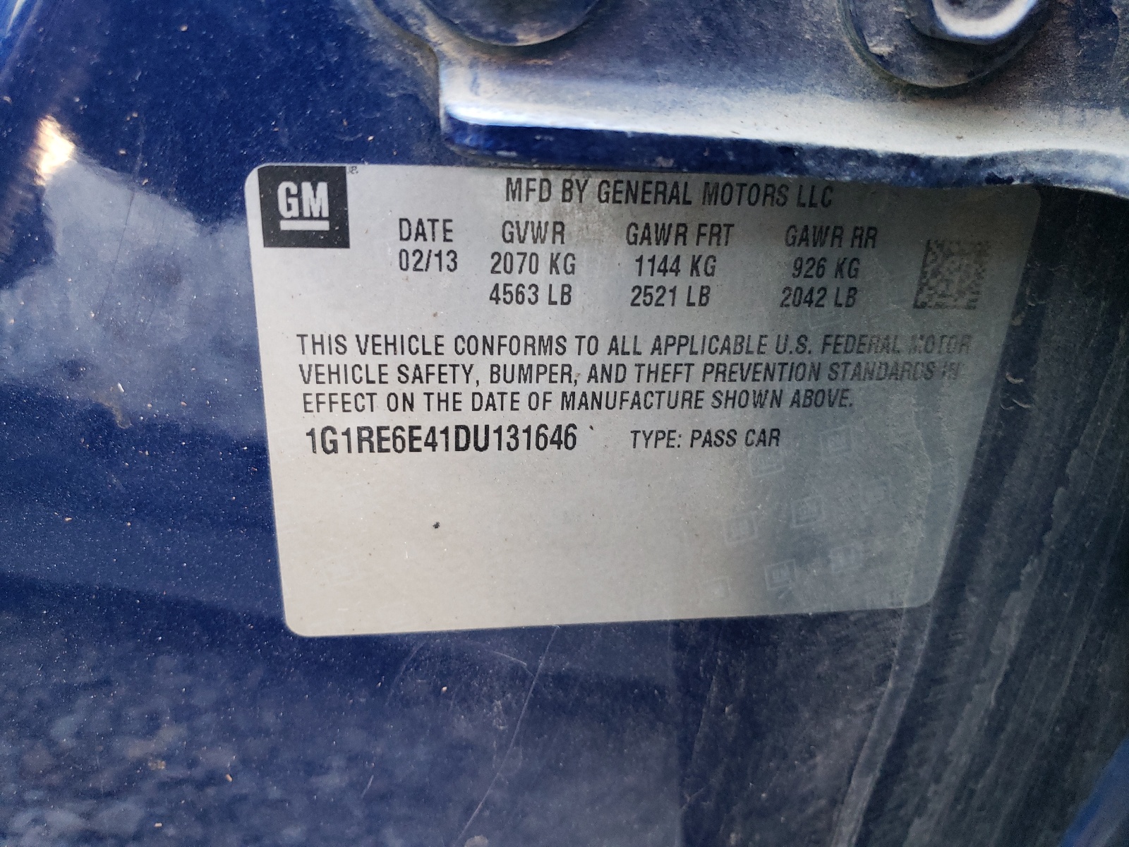 1G1RE6E41DU131646 2013 Chevrolet Volt