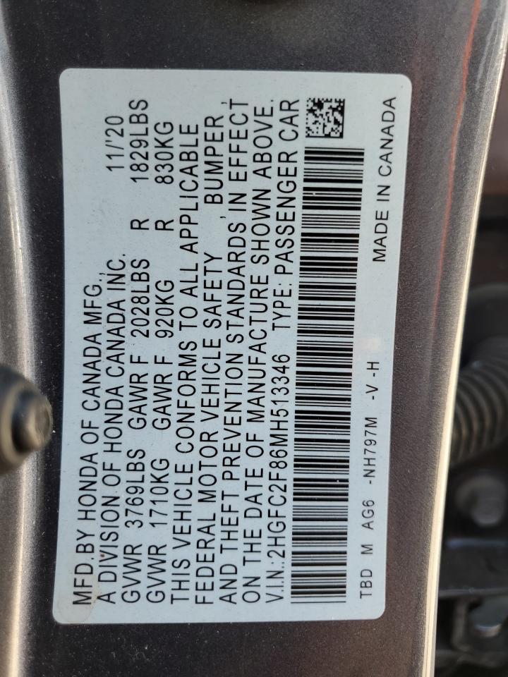 2HGFC2F86MH513346 2021 Honda Civic Sport