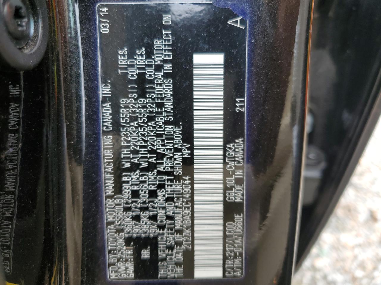 2014 Lexus Rx 350 VIN: 2T2ZK1BA9EC149044 Lot: 64764314