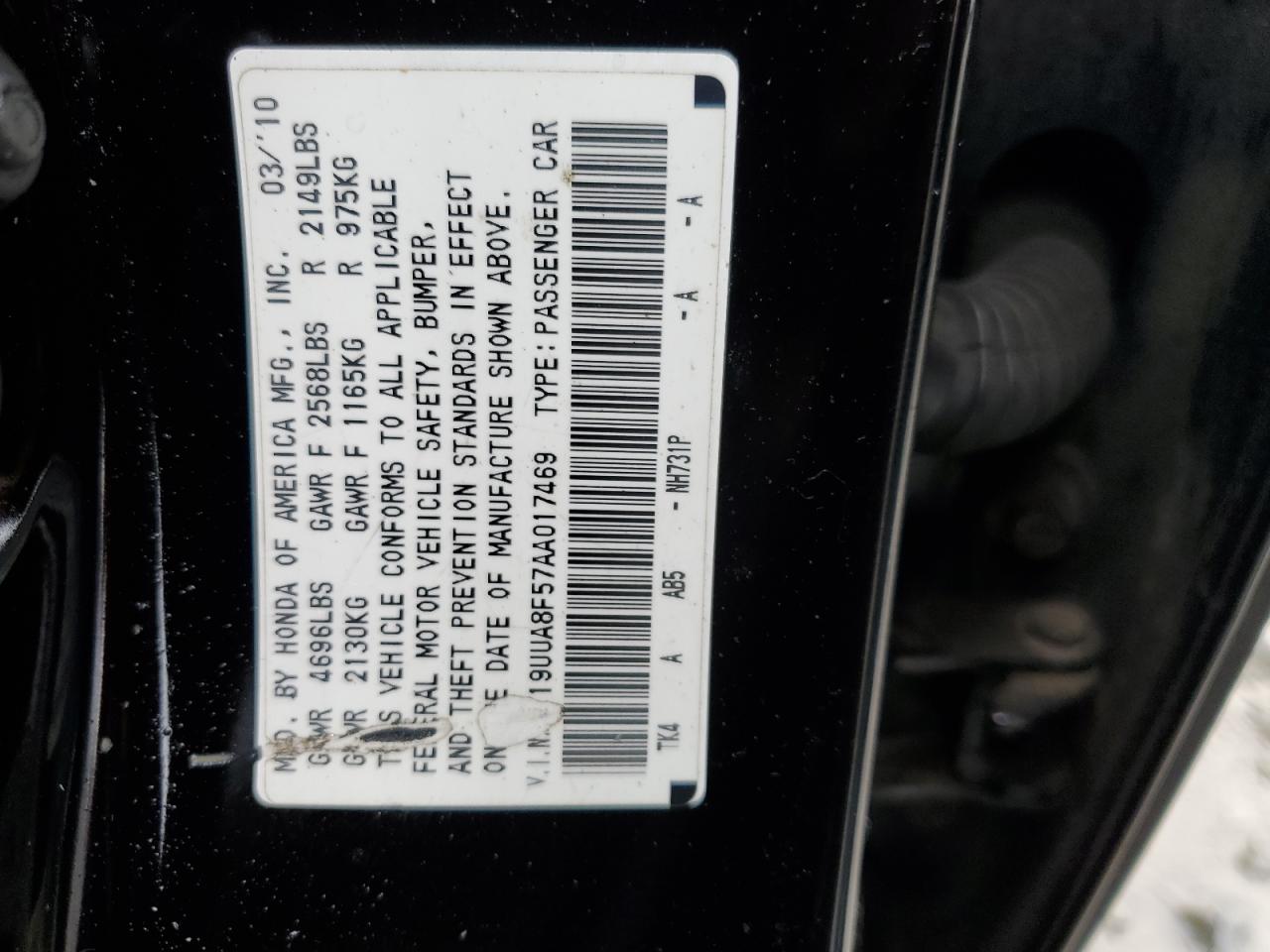 2010 Acura Tl VIN: 19UUA8F57AA017469 Lot: 63391824