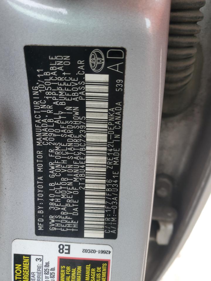 2011 Toyota Corolla Base VIN: 2T1BU4EE7BC723975 Lot: 65144154