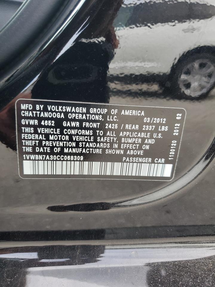 2012 Volkswagen Passat Se VIN: 1VWBN7A30CC068309 Lot: 64659794