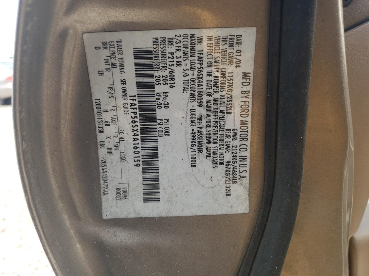 1FAFP56SX4A160159 2004 Ford Taurus Sel