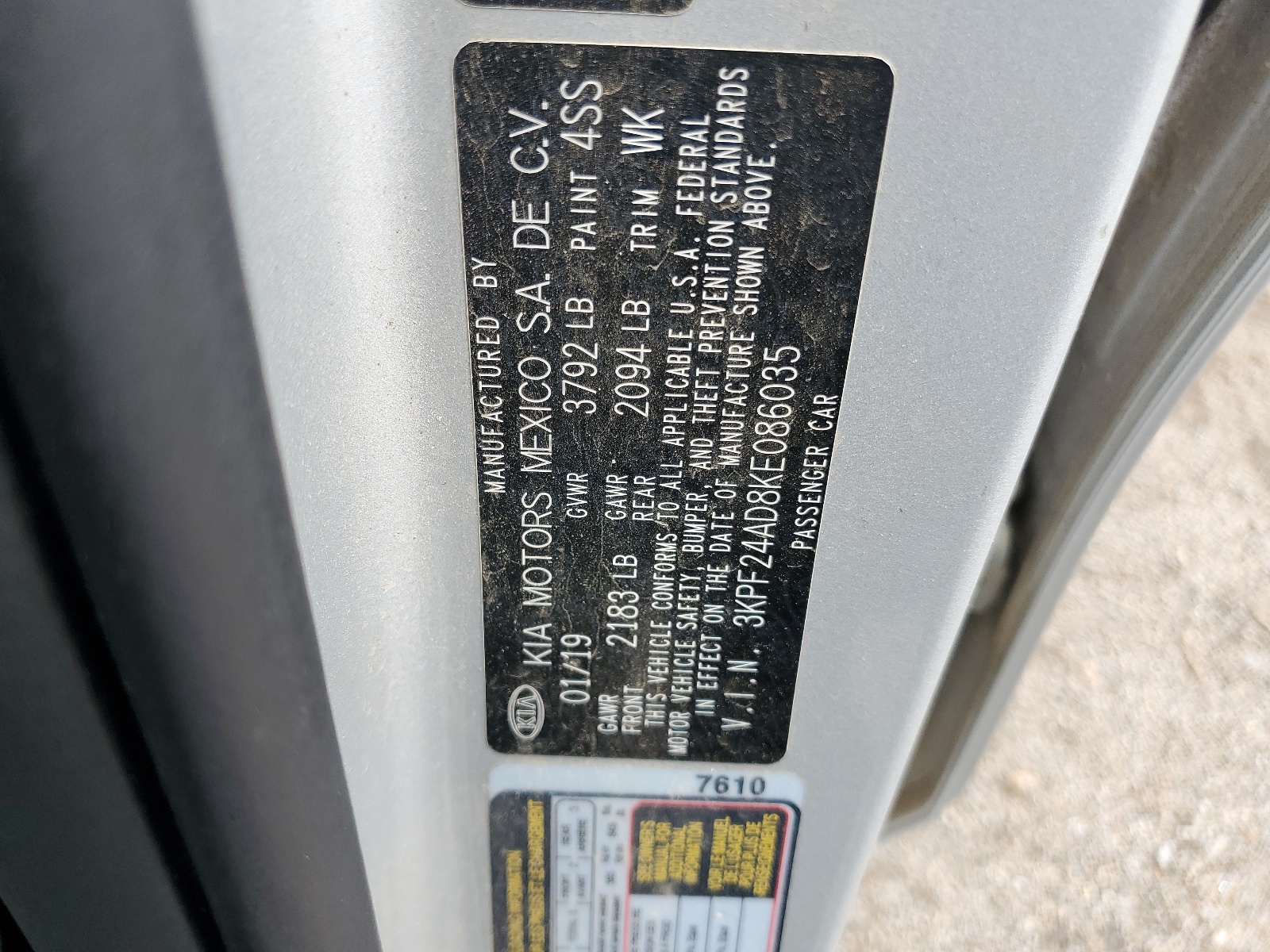 3KPF24AD8KE086035 2019 Kia Forte Fe