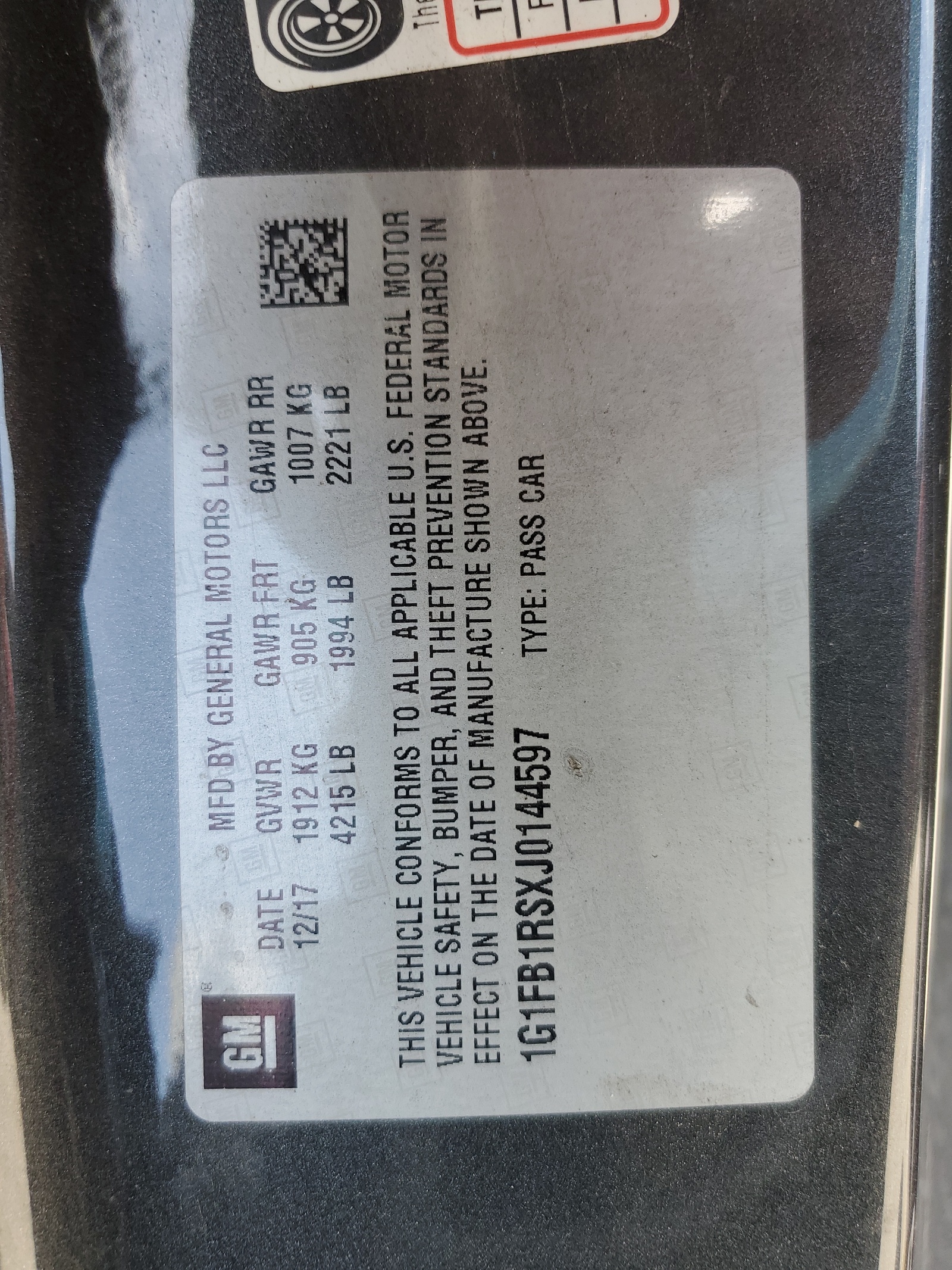 1G1FB1RSXJ0144597 2018 Chevrolet Camaro Lt