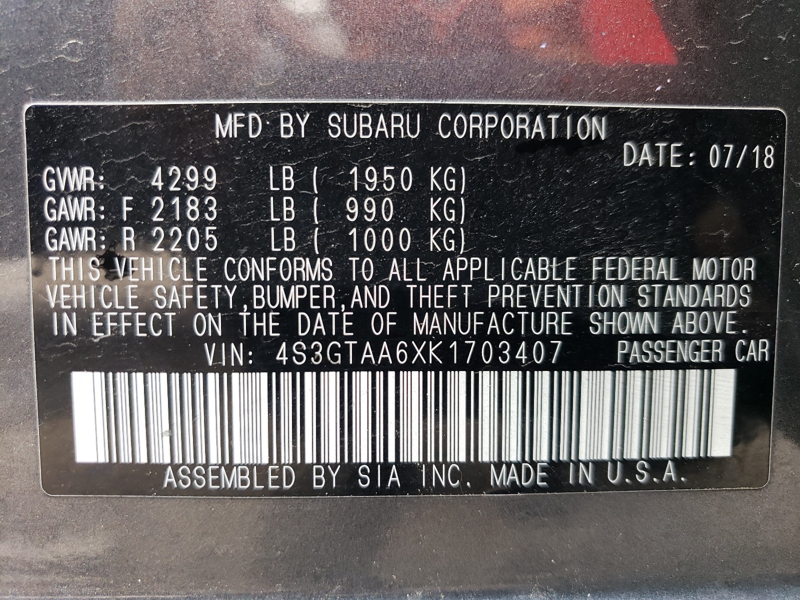 4S3GTAA6XK1703407 2019 Subaru Impreza