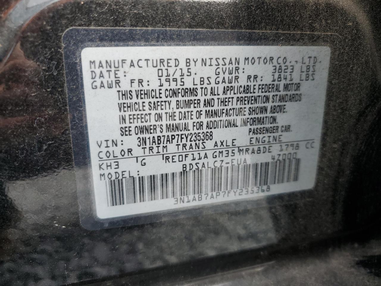 2015 Nissan Sentra S VIN: 3N1AB7AP7FY235368 Lot: 61555154