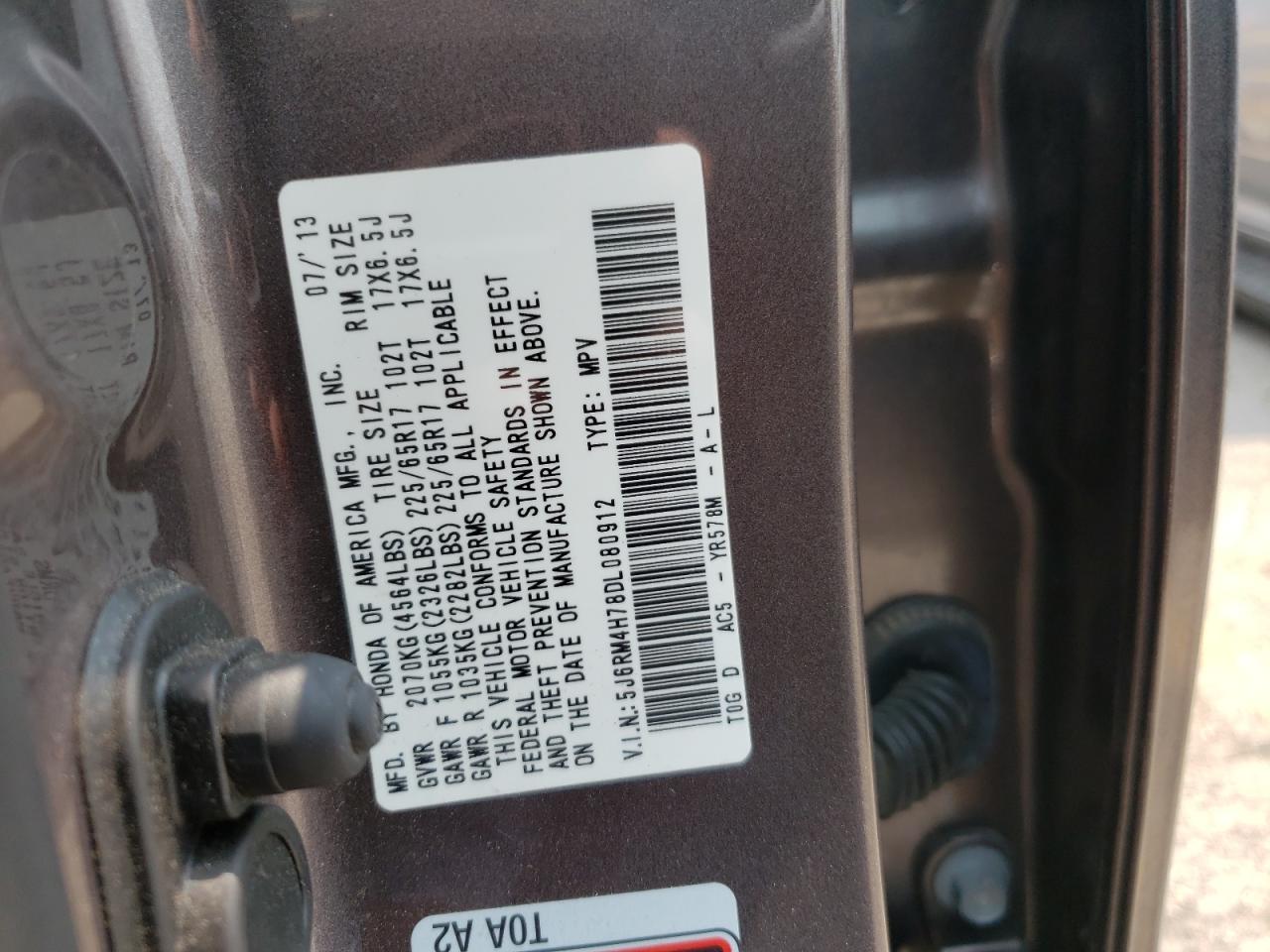 5J6RM4H78DL080912 2013 Honda Cr-V Exl