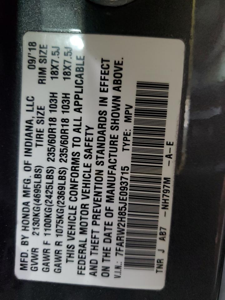 2018 Honda Cr-V Exl VIN: 7FARW2H85JE093715 Lot: 65007254