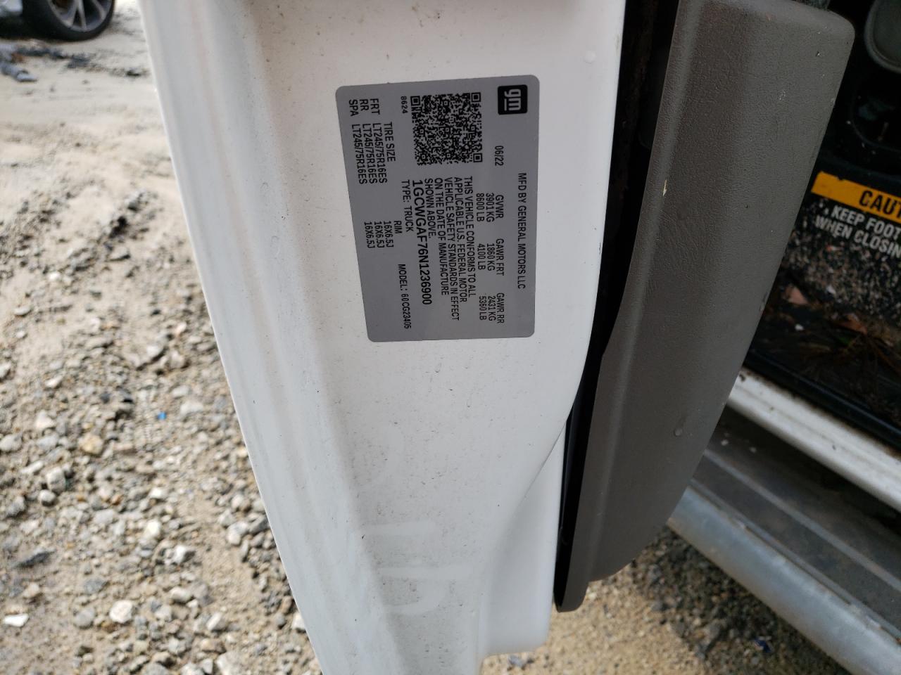 2022 Chevrolet Express G2500 VIN: 1GCWGAF76N1236900 Lot: 65007184