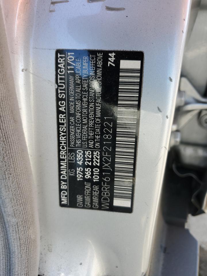 2002 Mercedes-Benz C 240 VIN: WDBRF61JX2F218221 Lot: 63301454