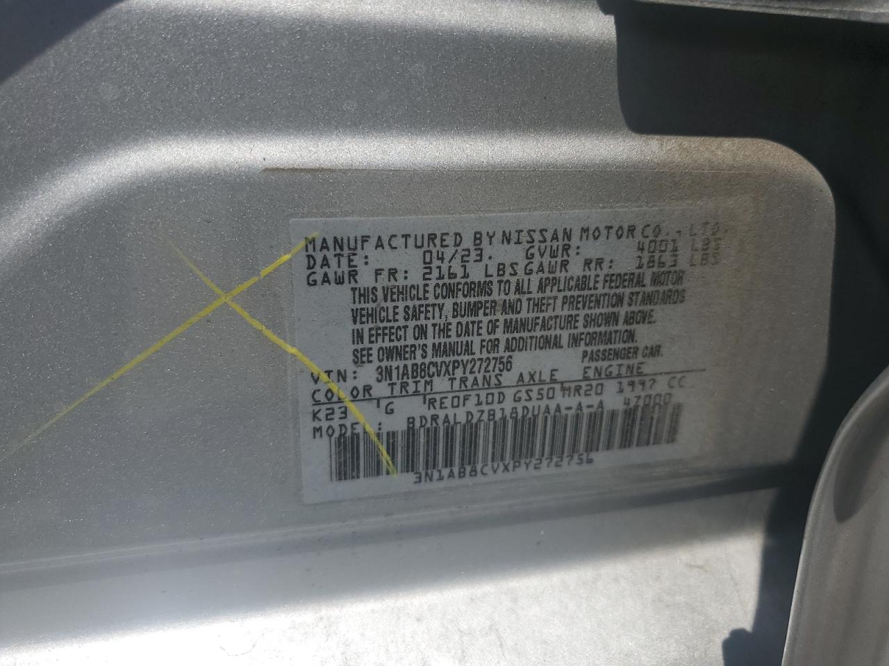 3N1AB8CVXPY272756 2023 Nissan Sentra Sv