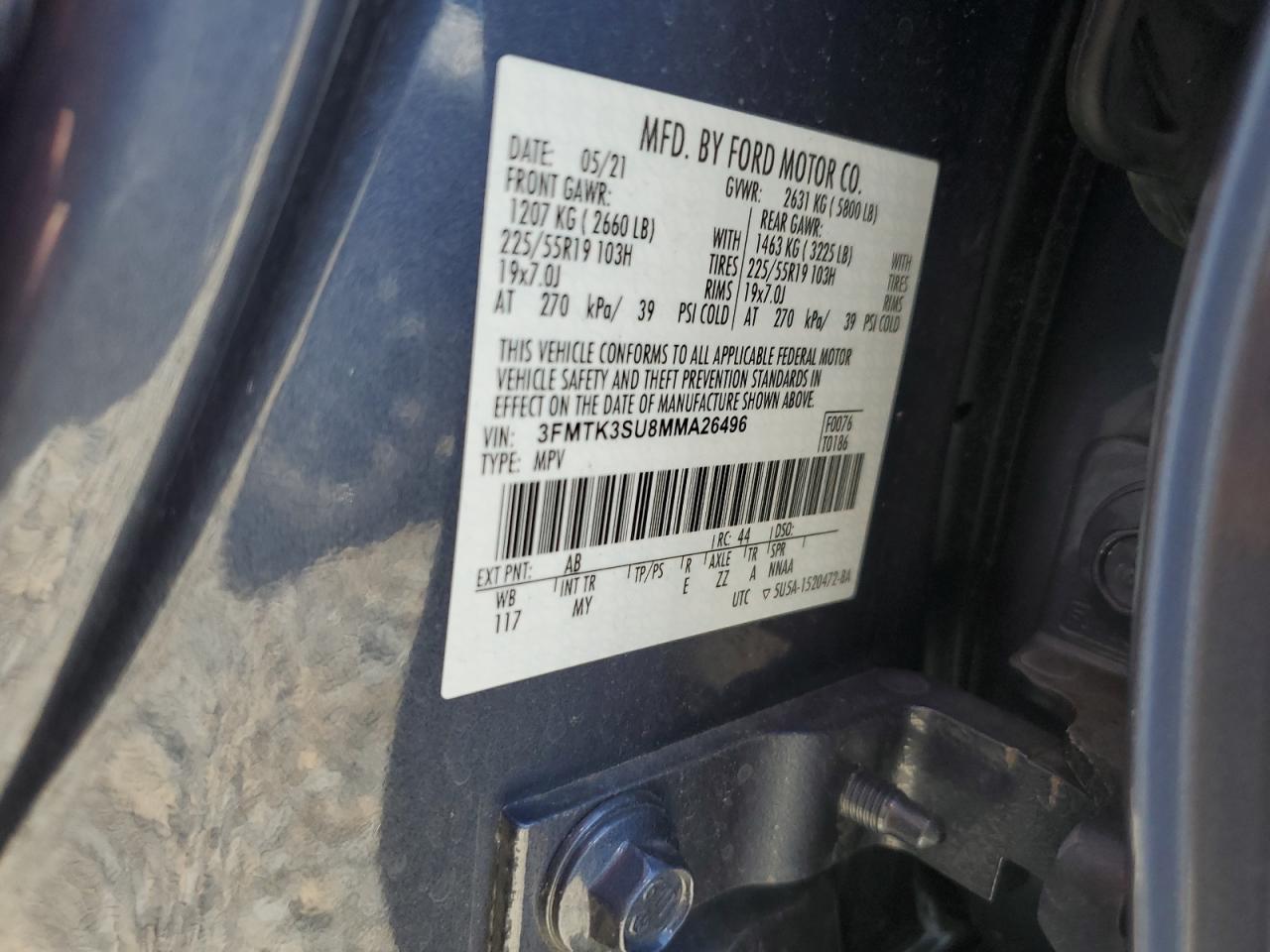 2021 Ford Mustang Mach-E Premium VIN: 3FMTK3SU8MMA26496 Lot: 61006014