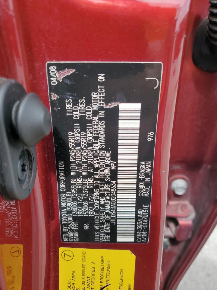 2008 Toyota Highlander Sport VIN: JTEDS43A082048634 Lot: 62467404