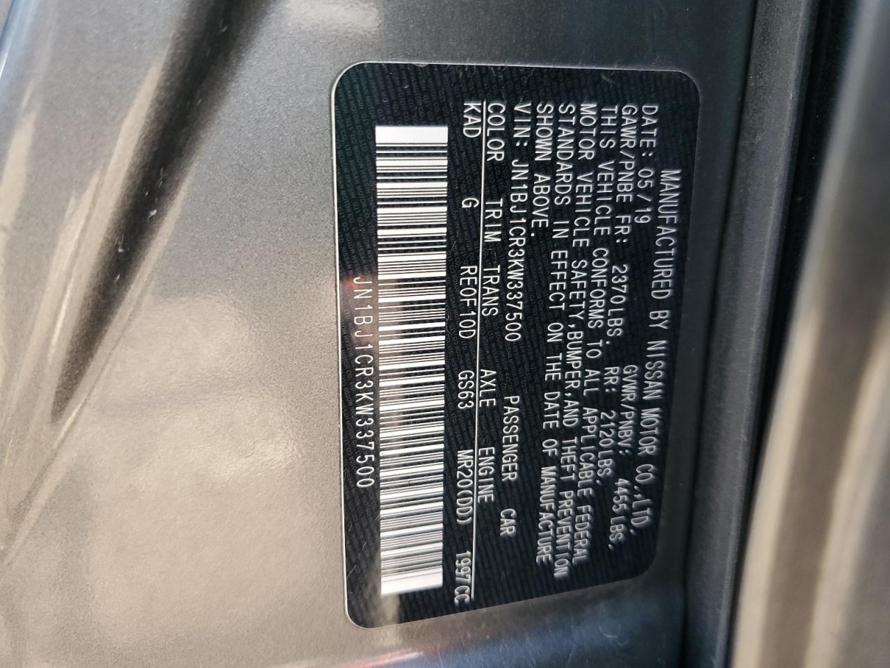 2019 Nissan Rogue Sport S VIN: JN1BJ1CR3KW337500 Lot: 64670024