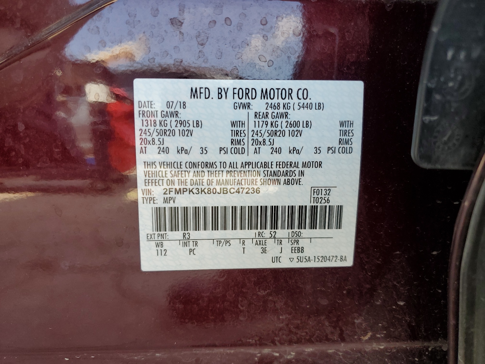 2FMPK3K80JBC47236 2018 Ford Edge Titanium