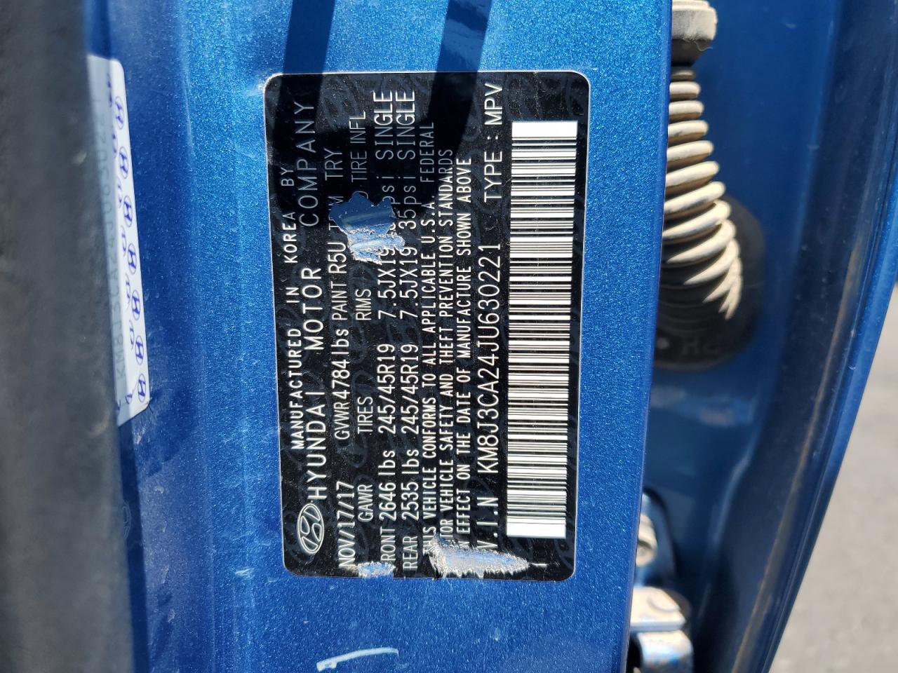 2018 Hyundai Tucson Value VIN: KM8J3CA24JU630221 Lot: 62964294