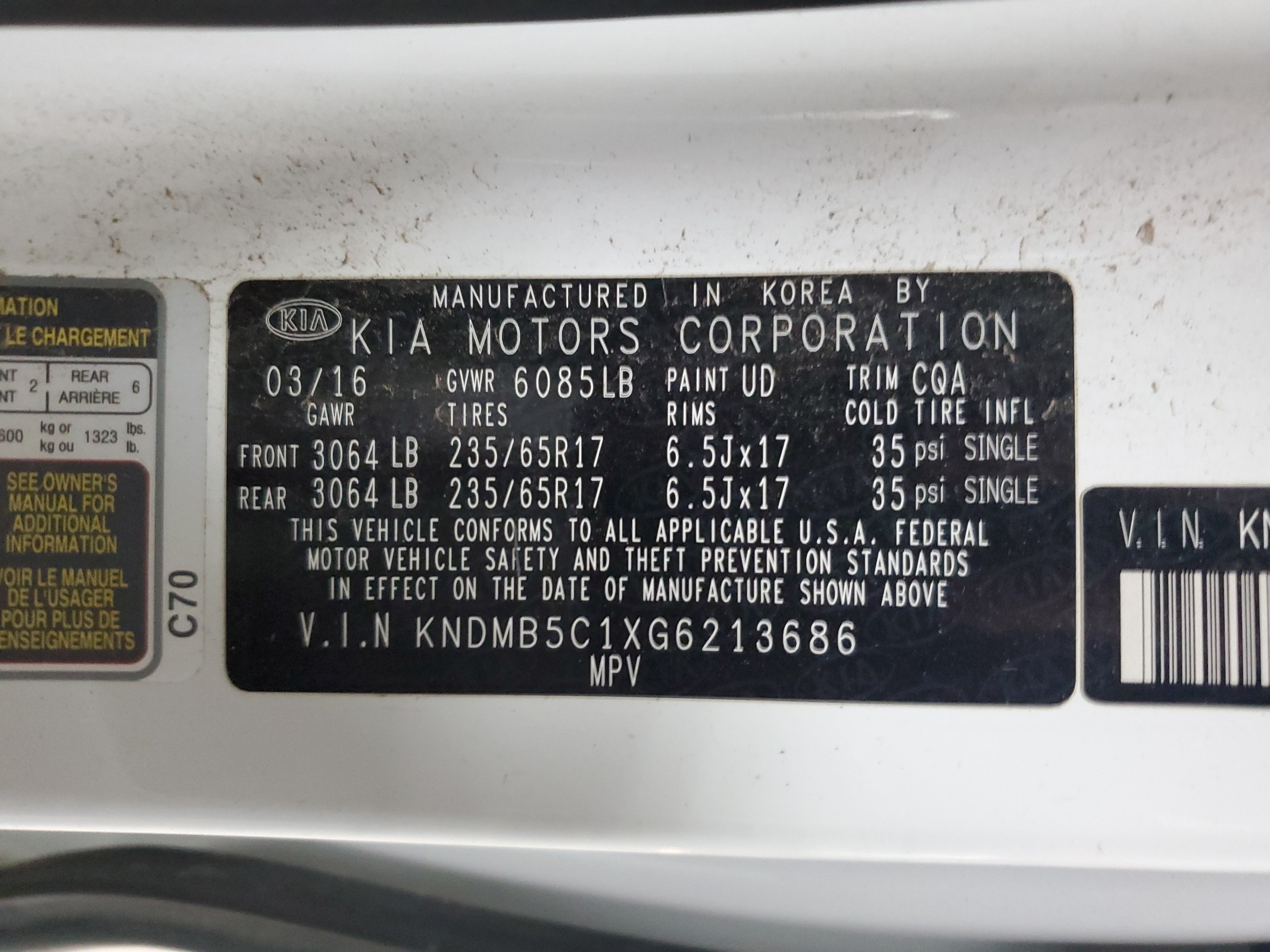 KNDMB5C1XG6213686 2016 Kia Sedona Lx