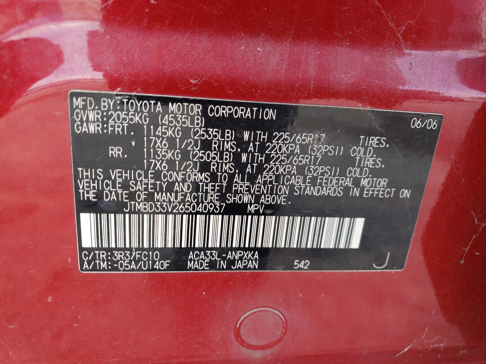 JTMBD33V265040937 2006 Toyota Rav4