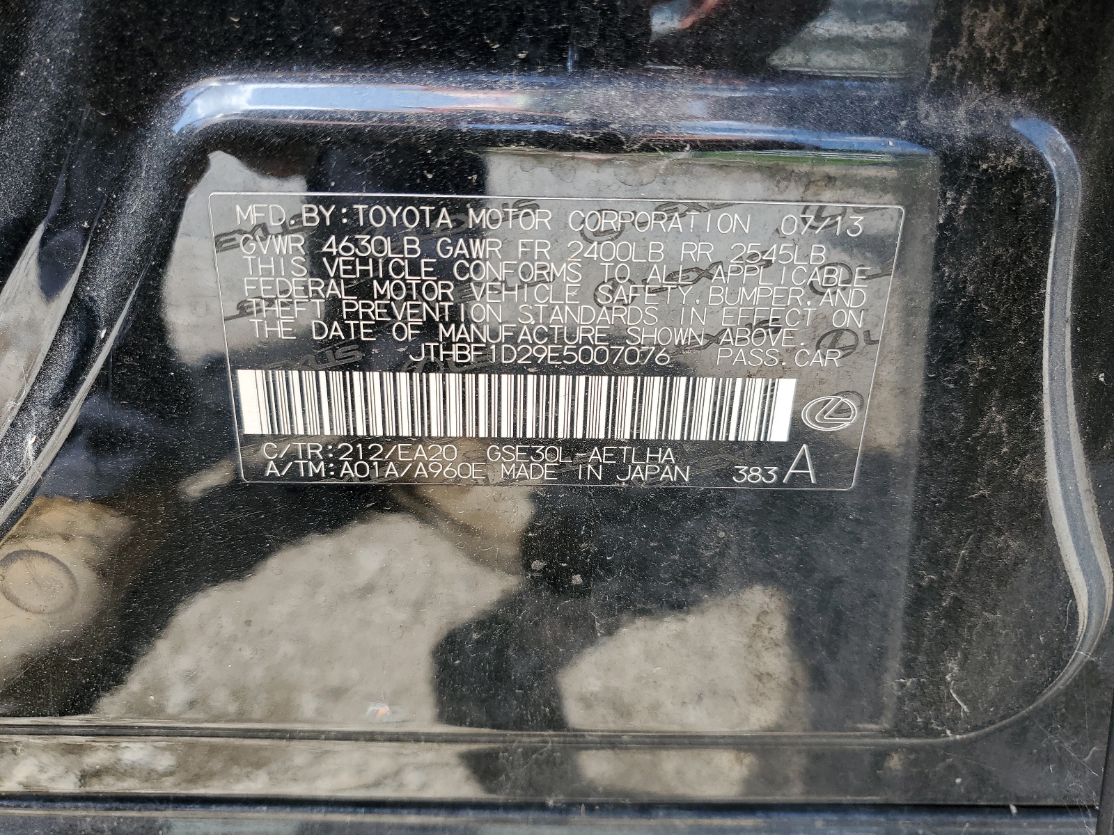 JTHBF1D29E5007076 2014 Lexus Is 250