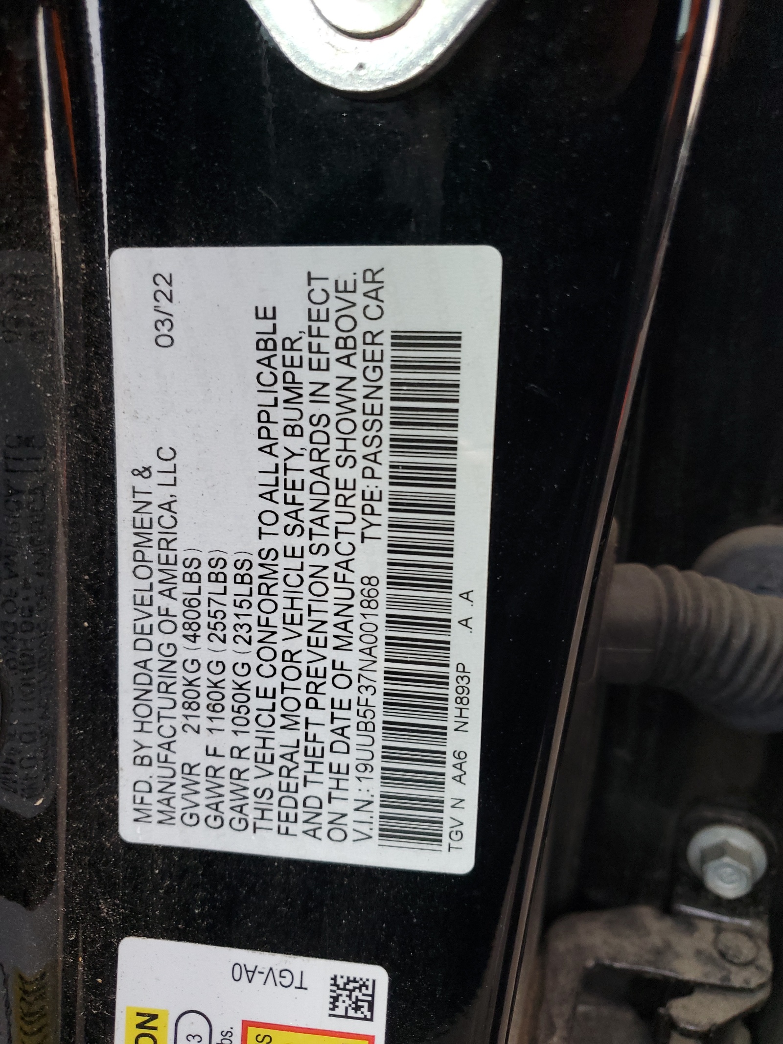 19UUB5F37NA001868 2022 Acura Tlx